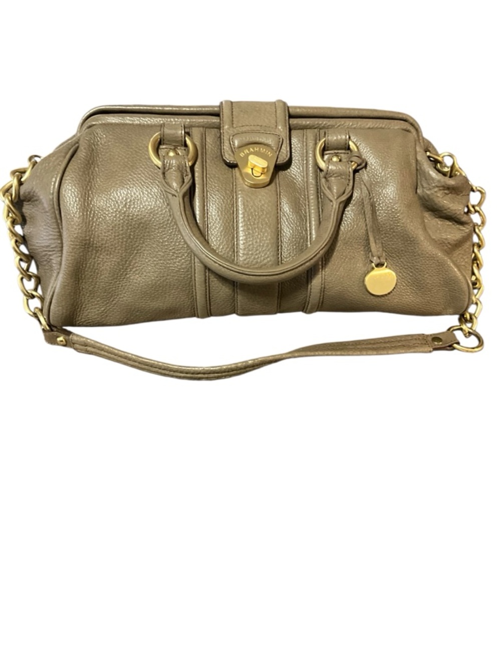 Brahmin VNTG Truffle Brown Leather Satchel Doctors Bag with Gold Hardware